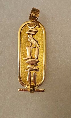 Vintage Egyptian  18K Solid Gold Hierogfyphic Charm Pendant –