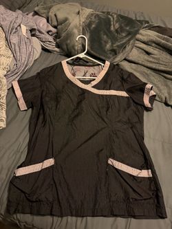 Black Scrub Top with Pink Trim