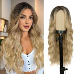 Long Ombre Blonde Wig for Women 26 Inch Middle Part Wavy, *BRAND NEW*