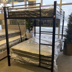 Dorel Full Over Full Black Metal Bunk Bed With 2 Brand New Full Mattress In Plastic 