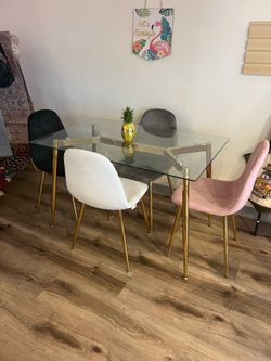 Glass Top Dining Table with 4 Chairs