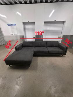 Living Spaces Charcoal Gray Sectional Sofa with Chaise Lounge