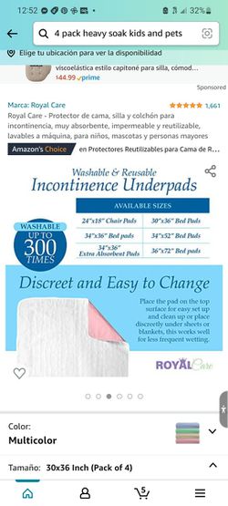 Royal Care Incontinence Bed, Chair and Mattress Pad - Highly Absorbent, Waterproof and Reusable - Machine Washable - for Kids, Pets and Seniors Thumbnail