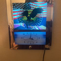 Wall Clock Am Eagle Lights Up  W/power Control Switch
