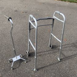 Folding Walker And Cane With Four Feet