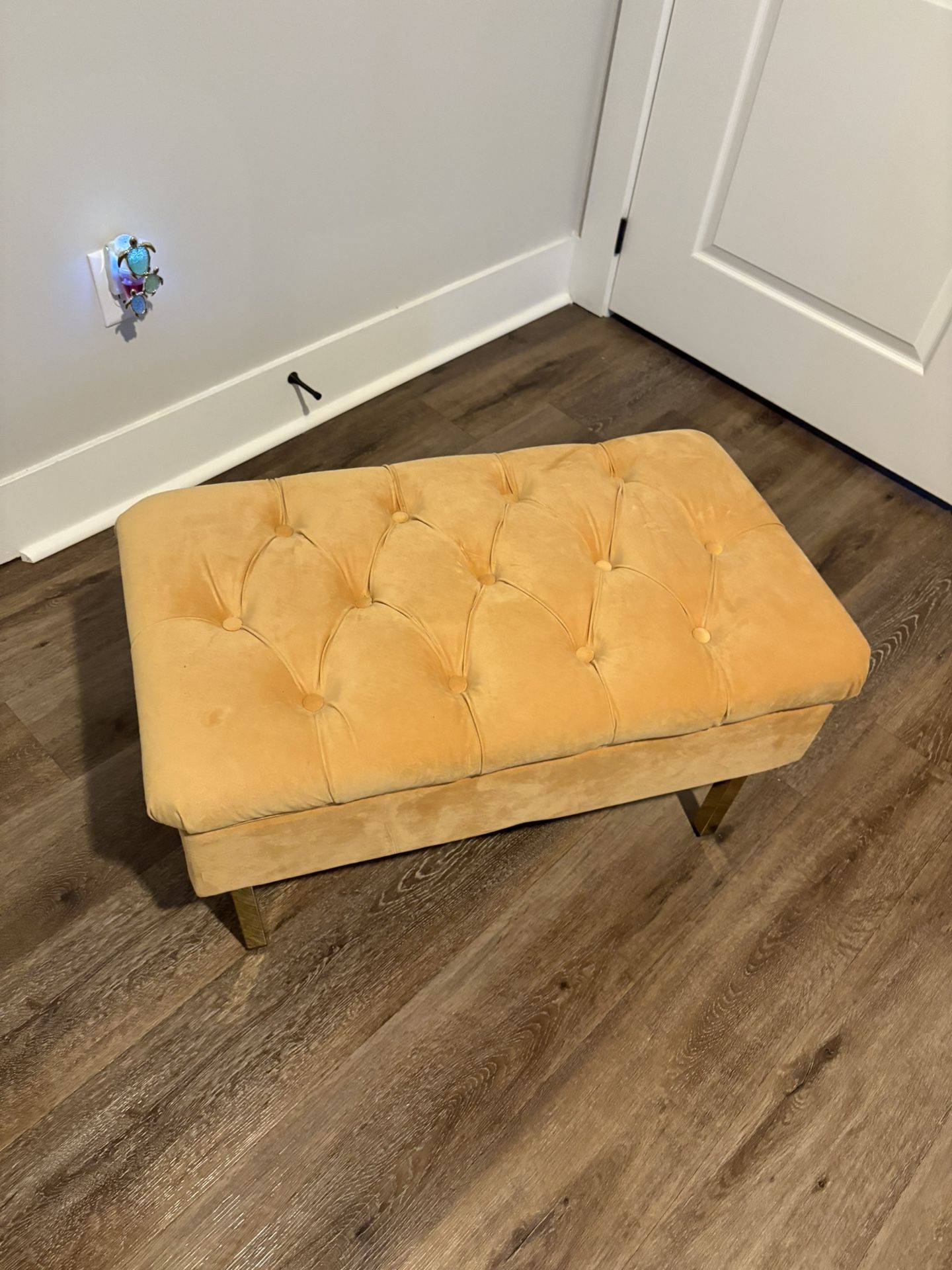 Hippolytus Classic Mustard Polyester Button-Tufted Storage Bedroom Bench with Nailhead Trim