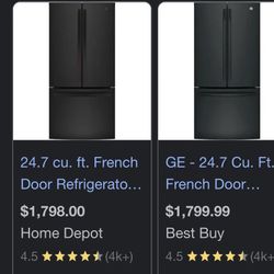 Like New GE 24.7 cu. ft. French Door Refrigerator in Black, ENERGY STAR