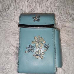 Rare vintage princess pastel blue hardclip top cigarette and lighter holder for sale.