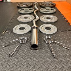 Pretty Cool Start Olympic Curl Bar with Pairs on 25s to 2.5s Pounders. BRAND NEW!! Brute W: 105#