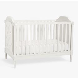 Blythe Crib & Beautyrest Supreme Mattress Set, French White & Ivory Washed Linen Cotton