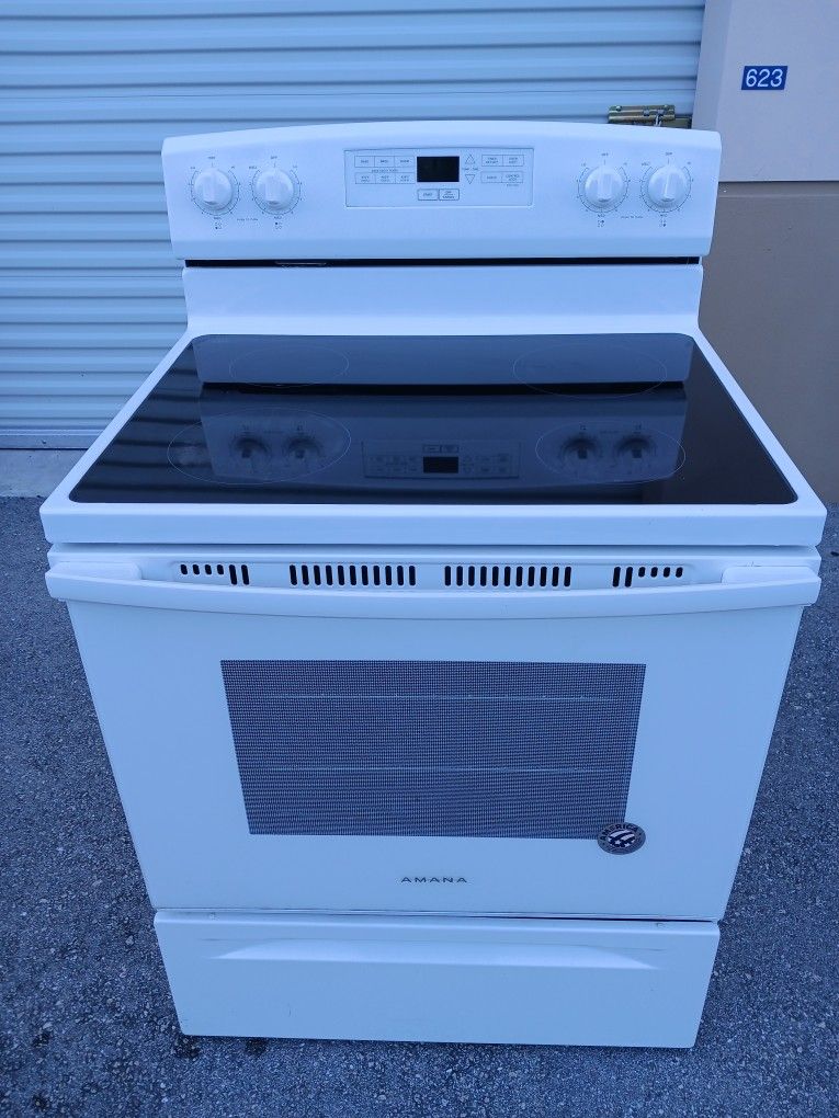 Amana White Glass Top Range Stove Oven