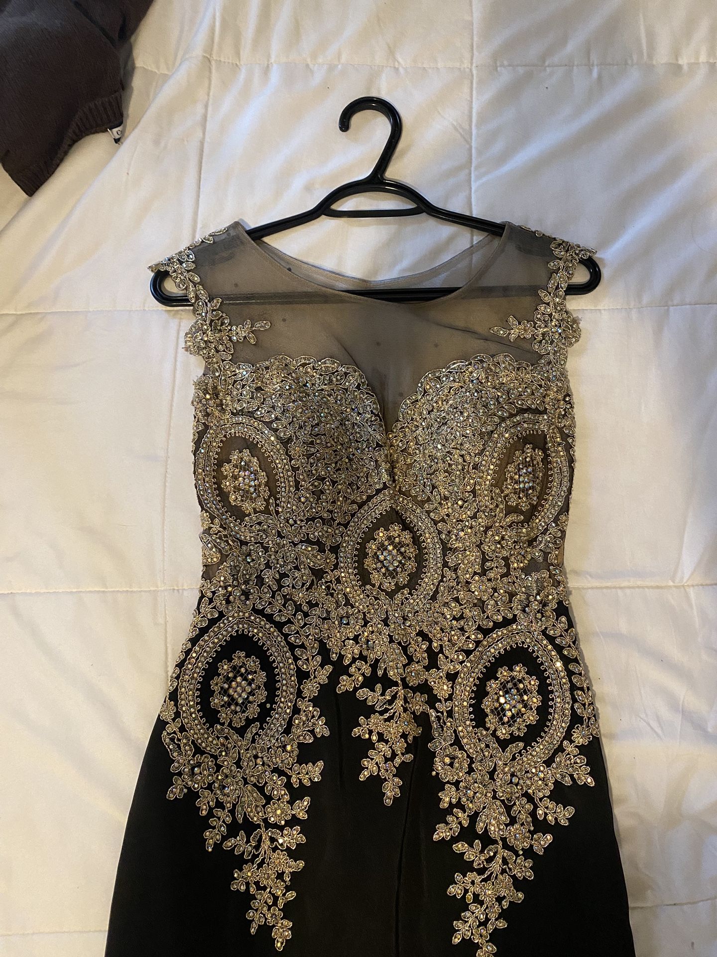 Black Gold Beaded Prom Dress XS