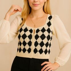 Lola Elegant Beige and Black Knit Women's Top