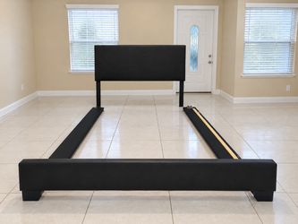 🛏️ Queen Size Bed Frame – Dark Brown Leather Look ($30 OBO)