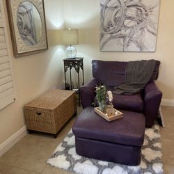 Lane Leather Oversized Purple Arm Chair & Ottoman 