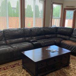 6 Piece Power Recliner Leather Sectional And Power Sofa Chaise for sale