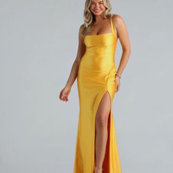 Prom Dance Yellow Mermaid Long Dress 
