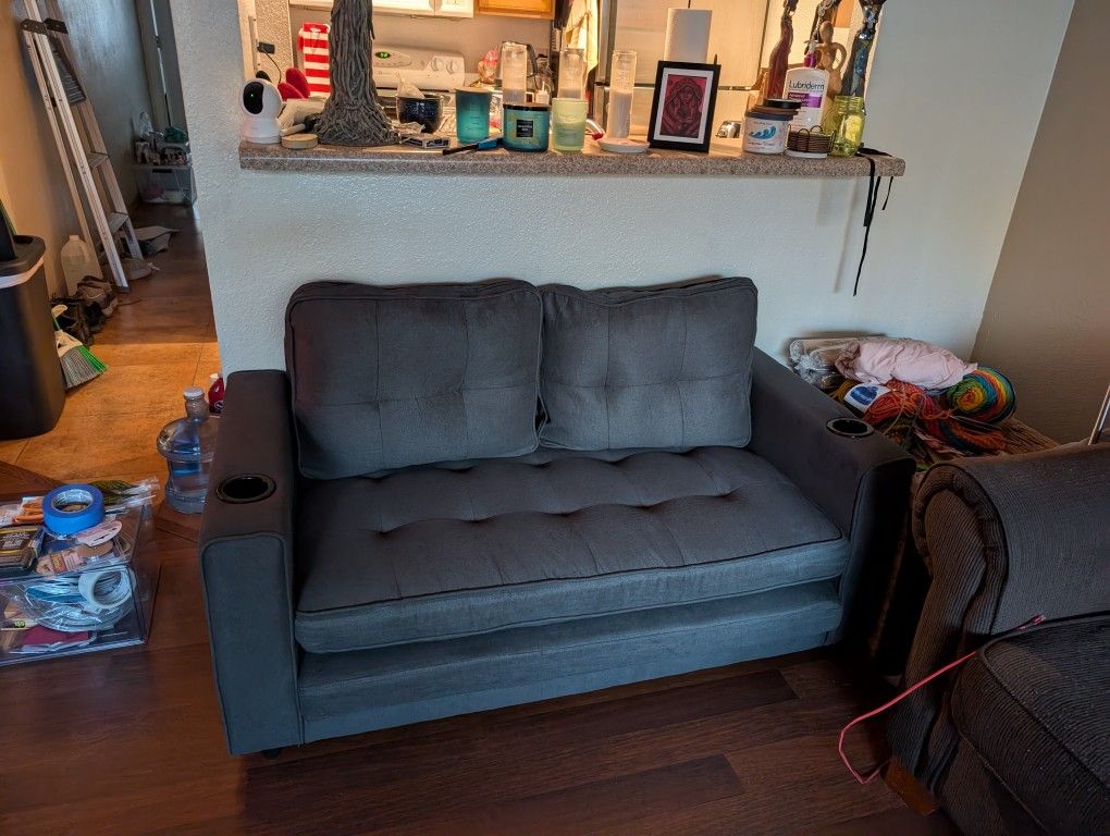 New 3 Fold Sofa Futon With Cup Holders