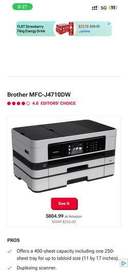 BROTHER, MFC-J4710DW, BUSINESS SMART SERIES, WHITE Width: 18.9 inches (48.0 cm)Depth: 11.4 inches (29.0 cm)Height: 10.0 inches (25.4 cm)Weight: 25.4 l