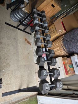 25lb thru 50lb Dumbbell Set with Rack *missing 45s*