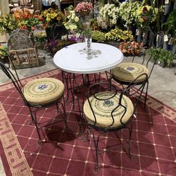 1920’s Vintage Ice Cream Wood Table & 4 Chairs - See measurements