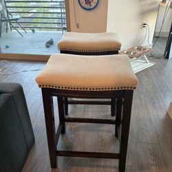 2 Padded Beige Colored Bar Stools