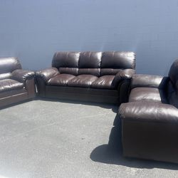 3 seater couch, 2 seater couch and small couch Brown faux leather 3 piece COUCH SET sectional couch sofa recliner (FREE CURBSIDE DELIVERY) 
