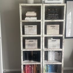 Vintage Magnolia Style Open Storage Bookcase W 4 Matching Bins