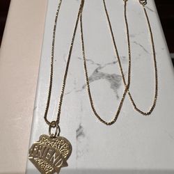 14K YELLOW GOLD NECKLACE WITH “FRIEND” BANNER HEART CHARM 