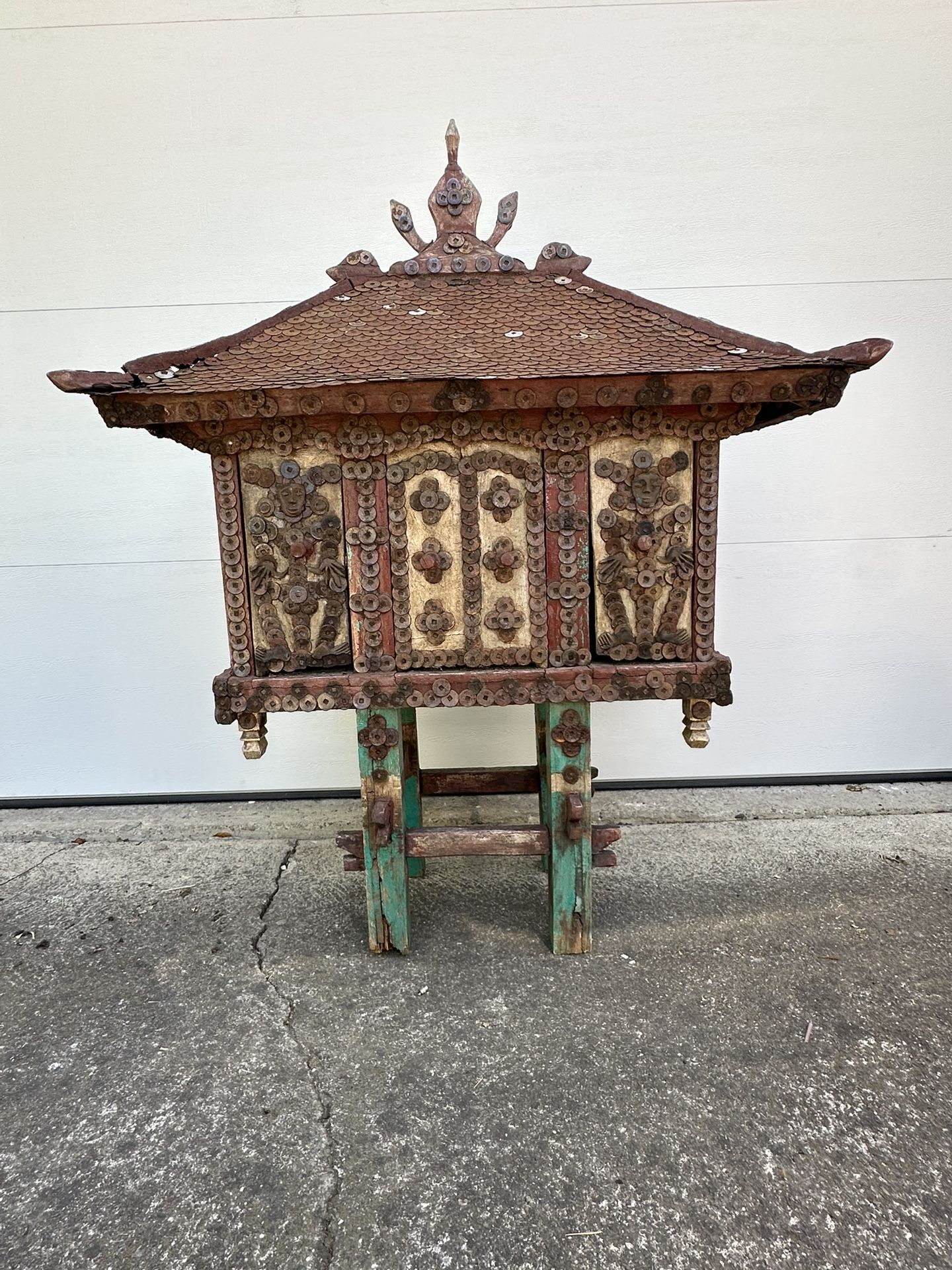 Stunning 19th Century Indonesian Javanese Spirit House Shrine Coin Roof Shingles