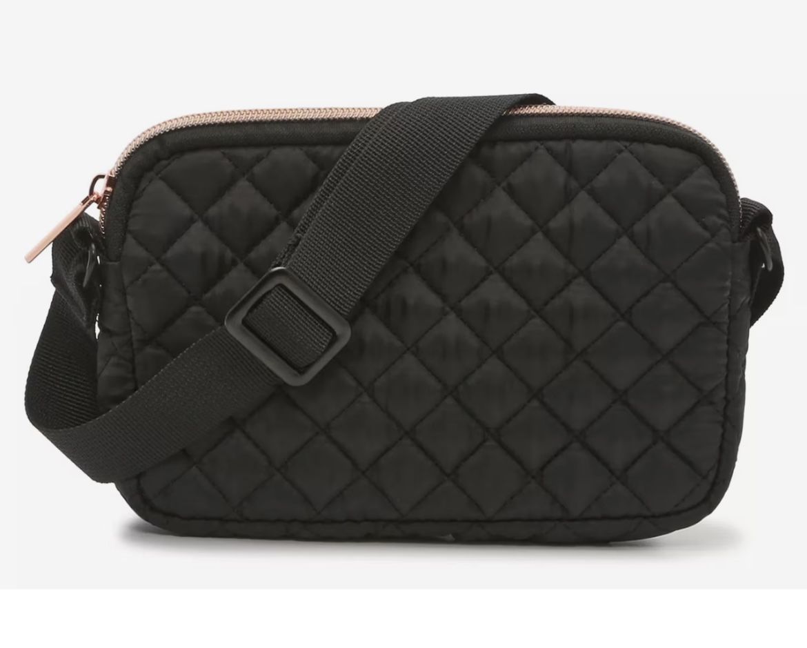 New! Beautiful Quilted Crossbody Purse Bag Zippered - Black - Light Weight - Girls Women’s