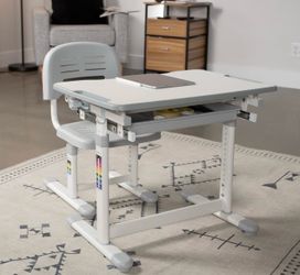 VIVO Blue Height Adjustable Childrens Desk and Chair Set, Kids Interactive Workstation, DESK-V201B