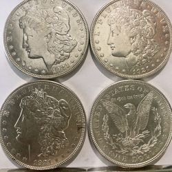 4 Gorgeous 1921 Morgan Silver Dollars
