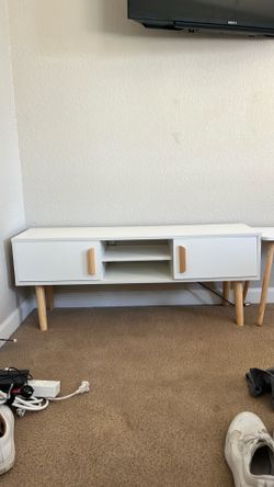 Mid-Century Modern TV Stand / Media Console — White & Natural Wood