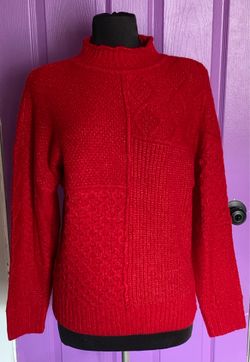 Red Textured Knit Mock Neck Sweater – Size Small (Runs Big)