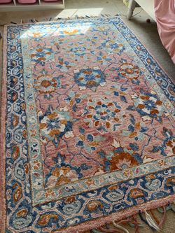 Floral Area Rug with Fringe 5x7
