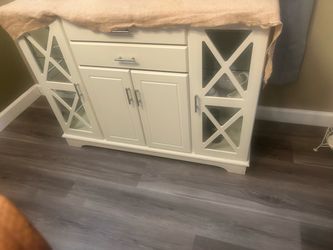White Wood Buffet Cabinet with Glass Panels