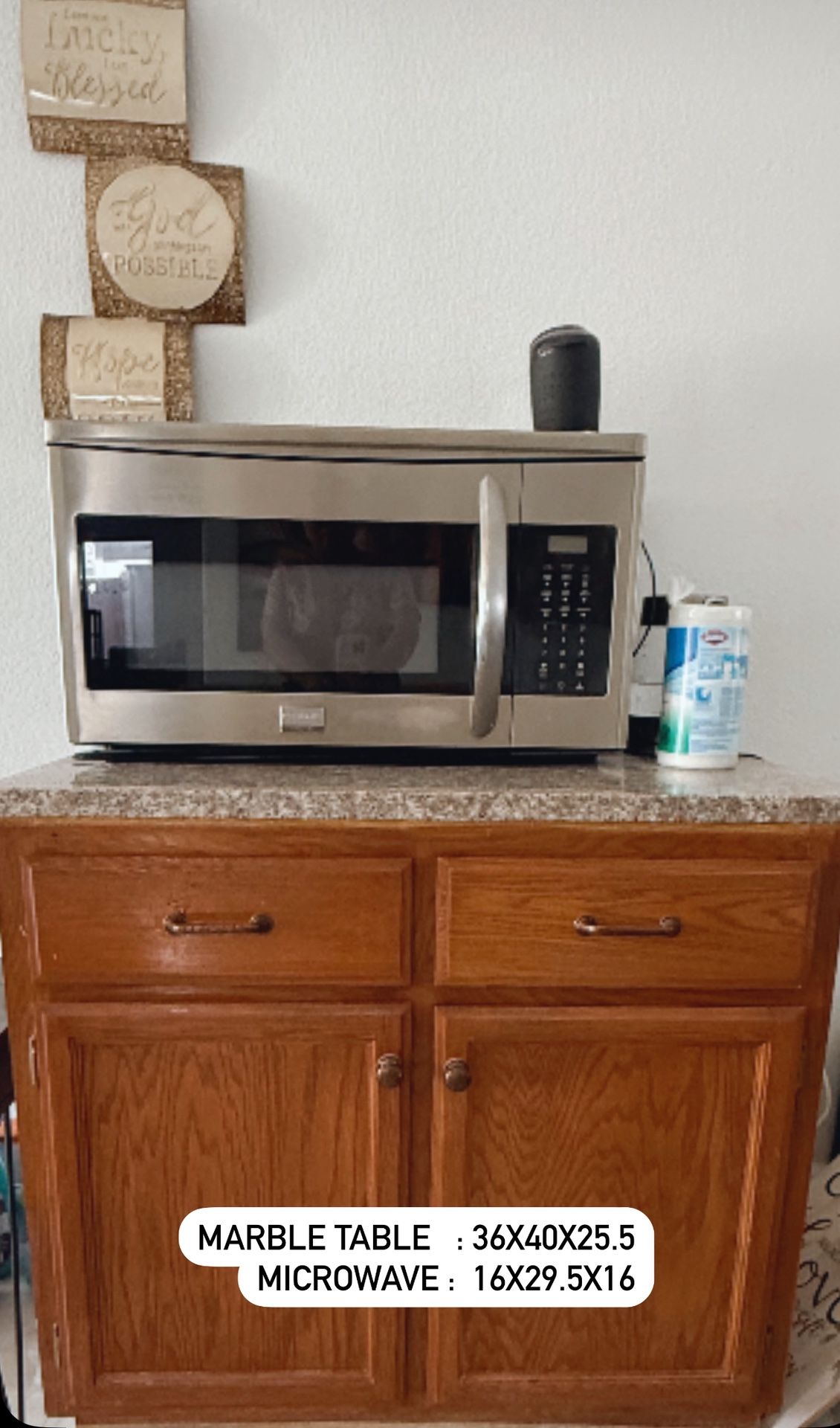 Microwave, and table
