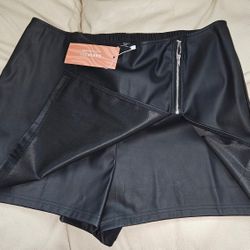 SHEIN SXY Short Faux Leather Mini Skirt High Waisted Bodycon with Slit Womens 1XL Waist 33" L15"