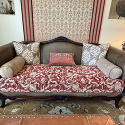 Drexel Rolled Arm Leather Sofa With Ottoman