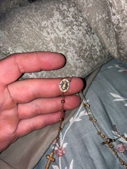 ​BSI 925 Sterling Silver Gold Vermeil Rosary Necklace Our Lady of Guadalupe