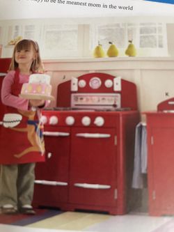 Pottery Barn kids Retro red kitchen set- includes refrigerator, sink, oven  and 4 stainless steel PBK small kitchen appliances. for Sale in Olathe, KS  - OfferUp