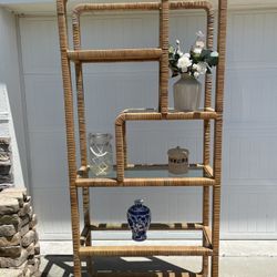 FREE DELIVERY! Rare vintage Mid-Century Modern Asymmetrical Rattan Etagere or Shelving Wall Unit