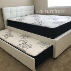 Full Twin Size White Trundle With Ortho Mattress 