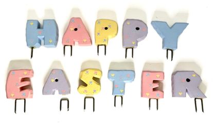Vintage Handmade, Pastel-Colored “HAPPY EASTER” Wooden Toppers