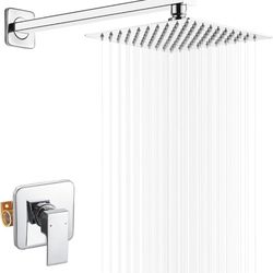 Polished Chrome Shower Faucet Set Bathroom Luxury Rainfall Shower System with Rain Shower Head Single Function Shower Trim Kit with Rough-in Valve