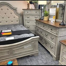 New King Size Lidenbay Grey 5pc Bedroom Set With Dresser Mirror Nightstand Chest Without Mattress Free Delivery 