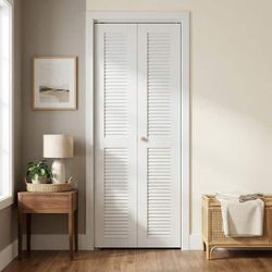 Masonite 30"x78" Full-louvered White Pine Wood Bi-fold Interior Doors - Quantity 2 ($90 Each or $170 for Both)