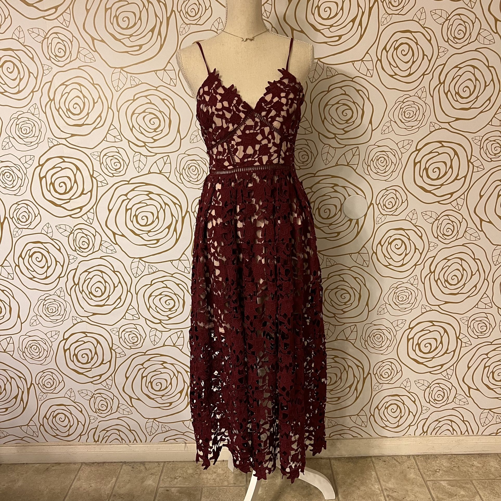 self portrait azaelea dress burgundy Burgundy Lace Peplum Midi Dress self-portrait-US