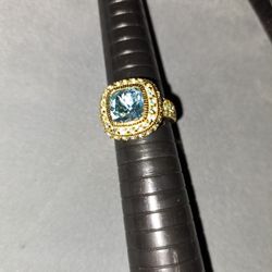 Blue Topaz 925 Sterling Silver Gold Toned Ring